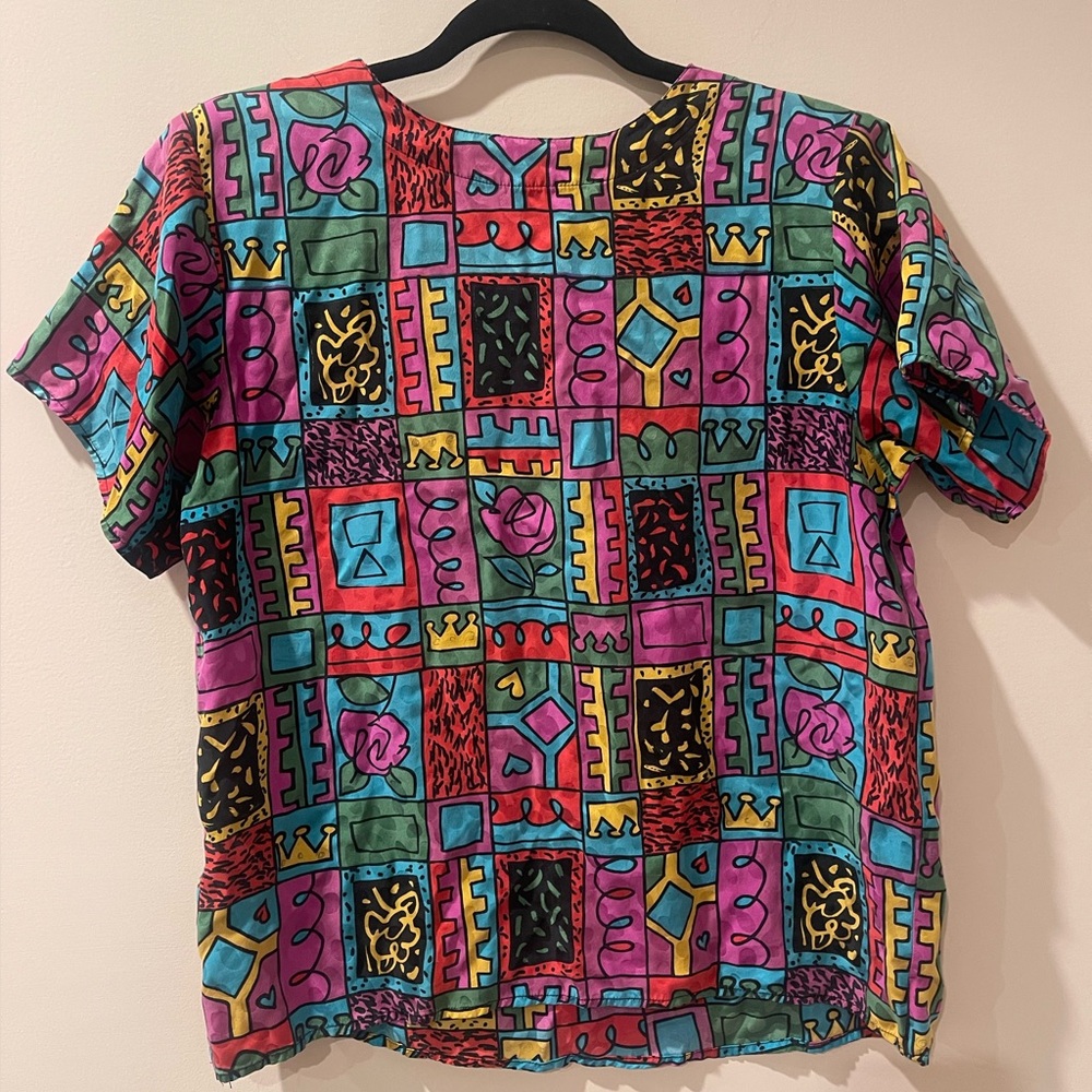 Vintage Anna And Frank Colorful Geometric Short Sleeve Top
